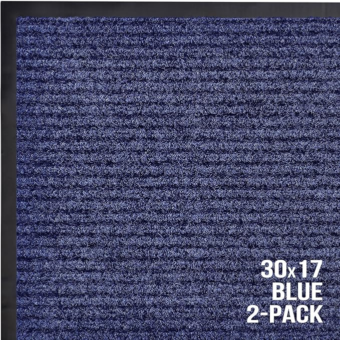 Sierra Concepts Front Door Mat Welcome Floor Mats - Entryway Indoor Outdoor Entrance Dog Doormat, Patio, Porch, Muddy Shoe, Inside Outside Low Profile, 30x17 inches, 2-Pack Blue