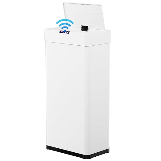 TLSUNNY 13.2 Gallon Motion Sensor Trash Can,Touchless Automatic Garbage Can,Brushed Stainless Steel Smart Bin,with Bag Holder,Soft Close Lid,for Kitchen,Office,RV,Bedroom,Living Room (White, 50L)