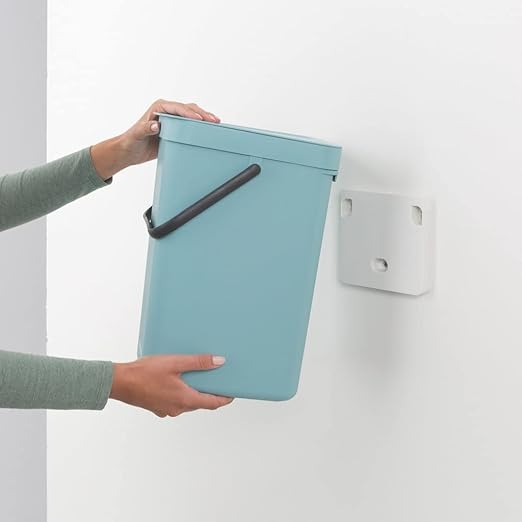 Brabantia Sort & Go Kitchen Recycling Can (3.2 Gal/Fir Green) Stackable Waste Organiser with Handle & Removable Lid, Wall/Cupboard Mounting