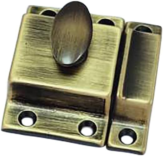 QCAA Traditional Large Oval Turn Cabinet Latch, Solid Brass, 2", for Cupboard & Other Furniture, Brushed Antique Brass, 1 Pack, Made in Taiwan