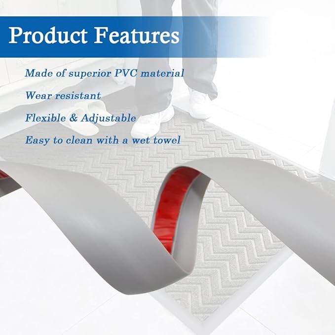 Floor Transition Strip Self Adhesive Carpet & Flooring Transitions Edging Trim Strip PVC Threshold Transitions Suitable for Threshold Height Less Than 5mm (6.56Ft, Gray)