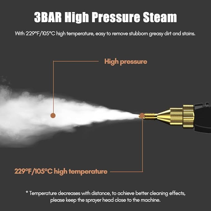 Decdeal Steam Cleaner - 2500W High Temperature Pressurized Handheld Steam Cleaning Machine with Brush Heads and Gloves, for Car Floors Kitchen Furniture Bathroom Windows