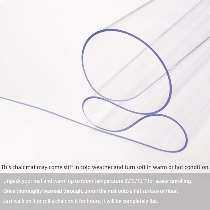 Office Chair Mat for Hardwood Floor, 1/8" Thick 55” x 35” Crystal Clear Hard Floor Chair Mat, Transparent Floor Protector Mat Flat Without Curling