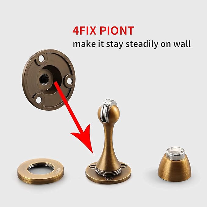 Door Stopper 1 Pack Magnetic Door Stops, Zinc Alloy Antique Brass Door Catch Door Holder Wall Floor Mounted, Metal Soft-Catch