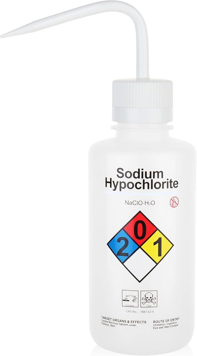 Sodium Hypochloride Wash Bottles, Vol.500ml (17oz), Narrow Mouth, Self-Venting Safety Wash Bottles, LDPE Material, IN-WBS500，Pack of 1, IN-WBS501