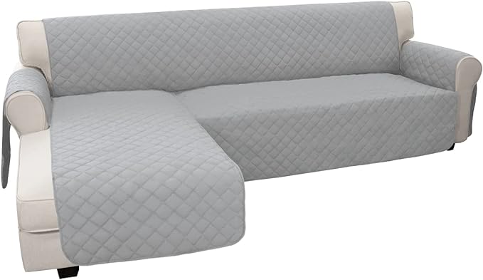 Easy-Going Sofa Slipcover L Shape Sofa Cover Sectional Couch Cover Furniture Protector Mat for Pets Dog Cat (Large,Light Gray/Light Gray)
