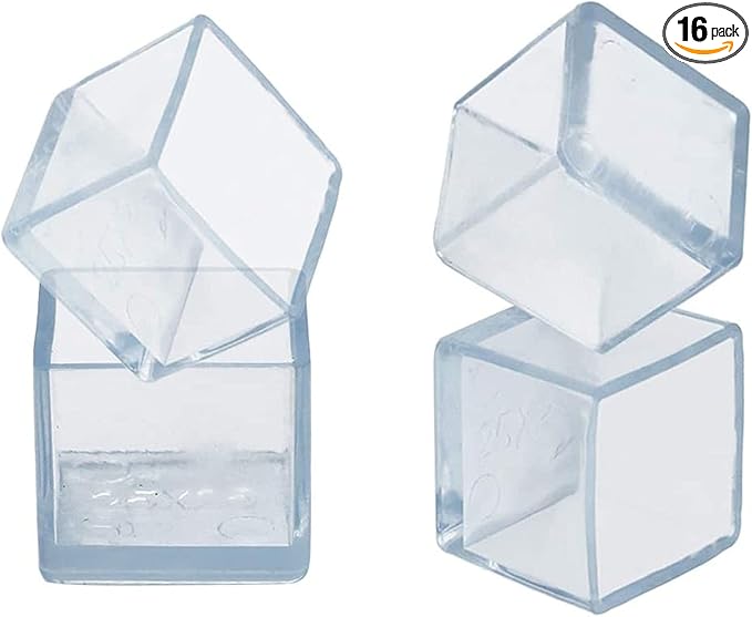 16 Pcs Transparent Square Anti-Slip Rubber Leg Tips Chair Leg Caps Furniture Floor Protectors Chair Table Bar Stool Leg Covers Furniture Leg Cube Feet 0.79 Inch x 0.79 Inch (20 x 20mm)