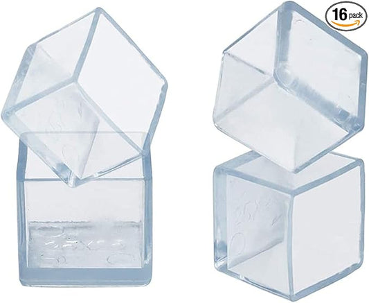 16 Pcs Transparent Square Anti-Slip Rubber Leg Tips Chair Leg Caps Furniture Floor Protectors Chair Table Bar Stool Leg Covers Furniture Leg Cube Feet 1.38 Inch x 1.38 Inch (35 x 35mm)