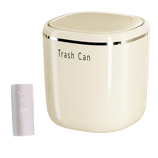 0.8 Gallon Desktop Mini Trash Can with Push-Open Lid, Small Waste Baskets Includes 50 Free Bags, Small Eco-Friendly PP Waste Bin for Office Desk, Bedroom, Bathroom Tiny Garbage Can (White)