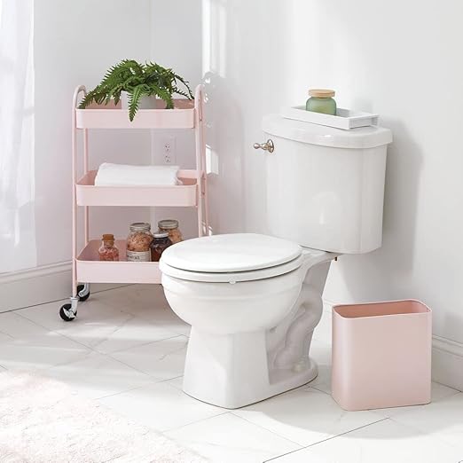 mDesign Metal Wastepaper Bin — Compact Rectangular Bathroom Bin — Rubbish Basket for Home and Office — Light Pink