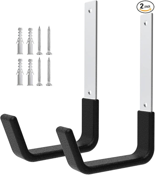 Heavy Duty Utility Hooks for Wall Mount, Garage Wall Hooks, Multi-Use Hose, Bike, Ladder, Chainsaw & Leaf Blower Hanger - 2 Medium (2 M)