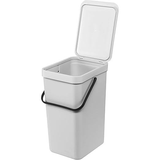 Brabantia Sort & Go Kitchen Recycling Can (4.2 Gal/Light Gray) Stackable Waste Organiser with Handle & Removable Lid, Easy Clean, Fixtures Included for Wall/Cupboard Mounting