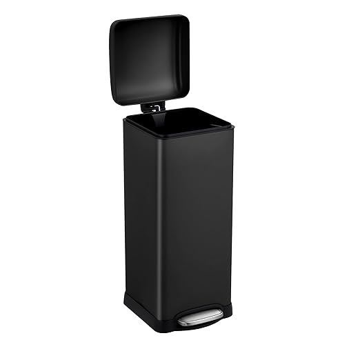 8 Gal/30L Slim Trash Can, Rectangular Step-On Stainless Steel Garbage Can, Soft-Close Lid, Anti-Fingerprint Surface, Recycling Bin with Removable Inner Basket, for Kitchen Dining Room, Black