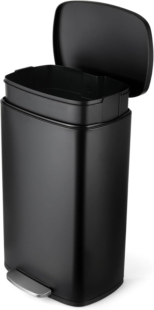 13.2 Gal Kitchen Trash Can, 50L Recycling or Garbage Bin, Brushed Stainless Steel Waste Basket, Soft&Quiet Close Dustbin, with Step-On Pedal, Removable Inner Bucket, for Home, Office, LIving Room