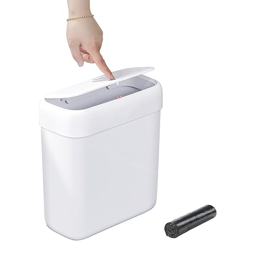funest Bathroom Small Trash Can with Lid,10L / 2.7 Gallon Slim Garbage Bin Wastebasket with Press Top Lid for Bedroom,Rv,Office,Kitchen,Craft Room