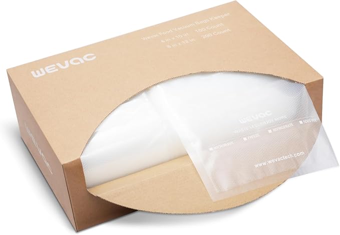 Wevac 6''x10'' and 8''x12'' 300 Count, Vacuum Sealer Bags Keeper, PreCut Bags, Ideal for Food Saver, BPA Free, Commercial Grade, Great for Storage, Meal prep and Sous Vide