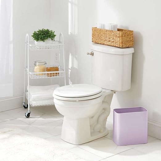mDesign Metal Wastepaper Bin — Compact Rectangular Bathroom Bin — Rubbish Basket for Home and Office — Light Purple