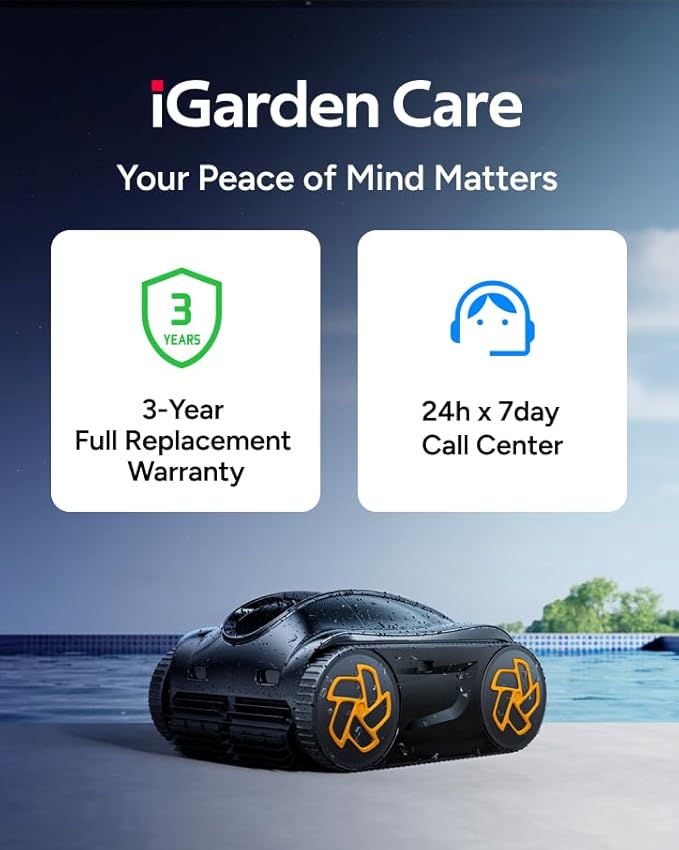 (2025 Upgrade) iGarden Pool Cleaner K80, 8H Runtime, Robotic Cordless Pool Vacuum, Smart Navigation, Touchscreen, 200% Turbo Suction, 4L Debris Basket, Self-Parking, for Above & In-Ground Pools