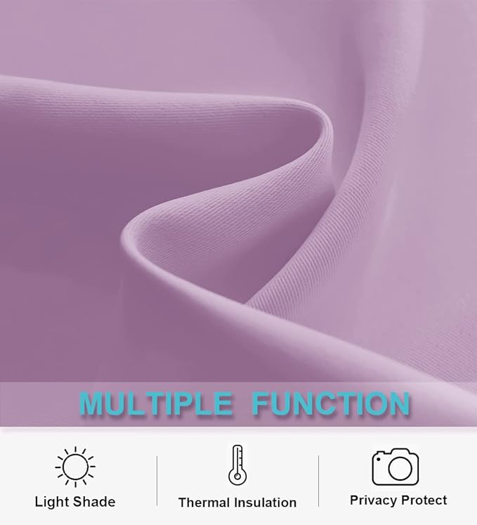 RYB HOME Small Kitchen Curtains, Room Darkening Drapes Energy Efficient Half Window Coverings Heavy Duty Solid Decor for Bedroom Bathroom Dining Room, W42 x L36 inches, Lilac, 2 Panels Set