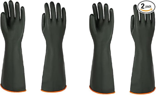 Heavy Latex Chemical Resistant Gloves - Reusable Long Rubber Dishwashing Gloves with Forearm Protection for Men - Waterproof, Industrial Safety Gear, Acid & Alkali Resistant, Oil-Proof，22“,2 Pair