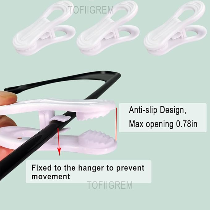White Hanger Clips 60 Pack, Multi-Purpose Plastic Hangers Clips Perfect for Plastic Velvet Hangers, Clothes Pins Finger Clip for Skirt Pants
