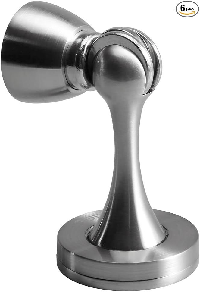 YAGU Silver Door Stopper 6 Pack Magnetic Door Stops Zinc Alloy Brushed Nickel Door Catch Door Holder Wall Floor Mounted Metal Soft-Catch