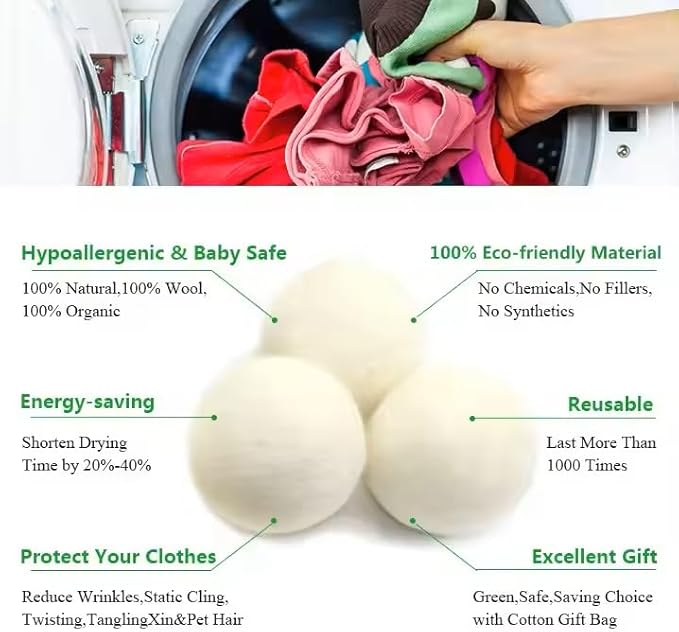Organic Wool Dryer Balls: Eco-Friendly & Chemical-Free | Our Anti-Entanglement Reusable Balls Eliminate Wrinkle Static | 6-Pack XL Dryer Balls for Laundry is Made with New Zealand Wool (Cat)