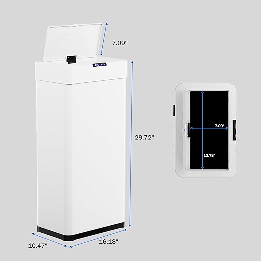 TLSUNNY 18.5 Gallon Motion Sensor Trash Can,Touchless Automatic Garbage Can,Brushed Stainless Steel Smart Bin,with Bag Holder,Soft Close Lid,for Kitchen,Office,RV,Bedroom,Living Room (White, 70L)