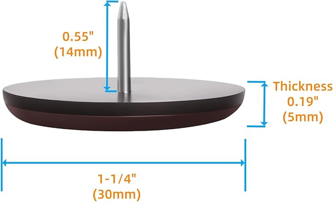 Furniture Glides Sliders-Furnigear PTFE (Teflon) Chair Leg Movers Sliders for Carpet and Hardwood Surface - Move Your Furniture Easily & Safely - Best Floor Protector (1-1/4", Brown-24pack)
