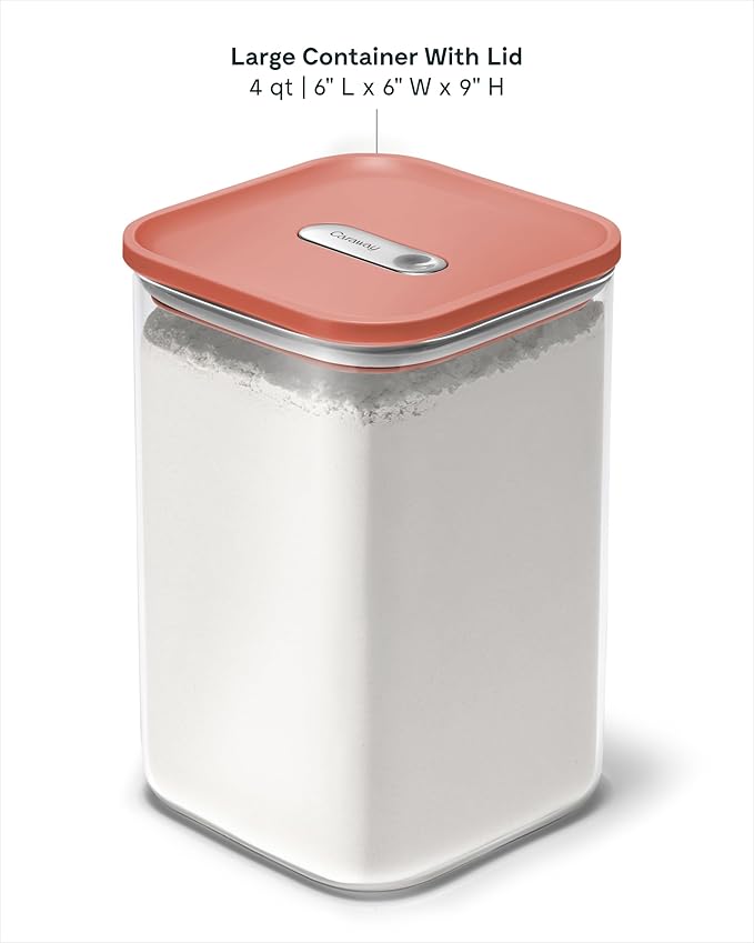 Caraway 4qt Glass Airtight Food Storage Container with Lid – Non-Toxic, BPA-Free Kitchen Storage Container – Stackable, Space-Saving Airtight Container for Dry Goods and More - Perracotta