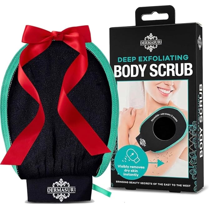 Dermasuri - Deep Exfoliating Glove - Polishing Mitt Body Scrubber - Korean Skin Cleaner Exfoliator & Dead Skin Buffing Treatment - Gifts for Women & Men - Keratosis Pilaris Scrub Remover - (1 Pack)