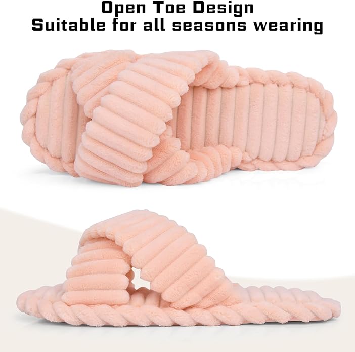 ZOORON Women's Cozy Slippers Crossbands & Durable Foam - Soft Plush Lined Non-Slip Indoor Outdoor Open Toe Shoes Trendy Gift