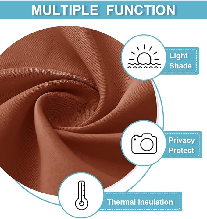 RYB HOME Bedroom Curtains Short - Blackout Privacy Energy Saving Curtains for RV Bunk Camper Bedroom Basement Kitchen Door Window Decor, 52" Width x 36" Length, Burnt Orange, 2 Pcs
