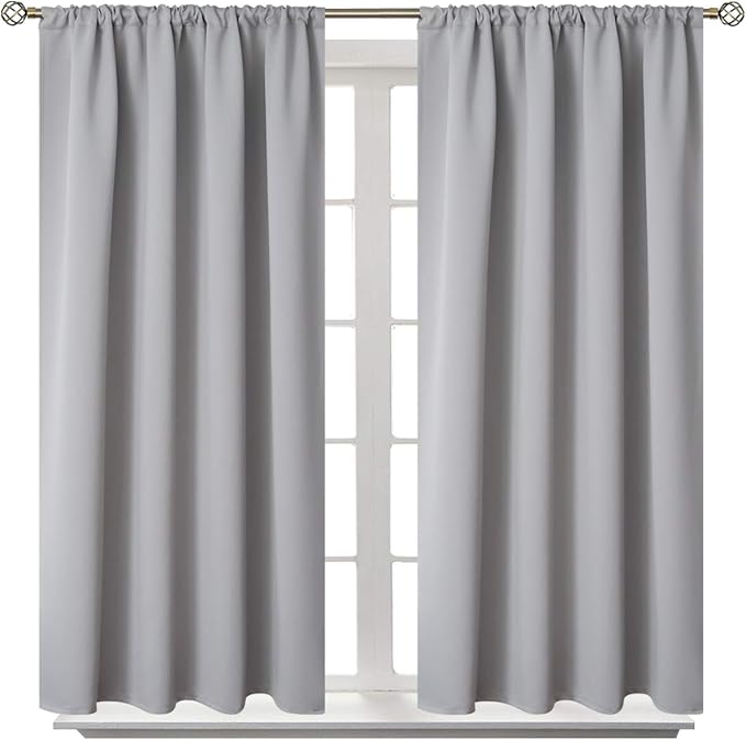 BGment Light Grey Blackout Curtains 54 Inches Long for Bedroom - Rod Pocket Thermal Insulated Drapes for Living Room Short Window Darkening Privacy, 42 x 54 Inch, 2 Panels