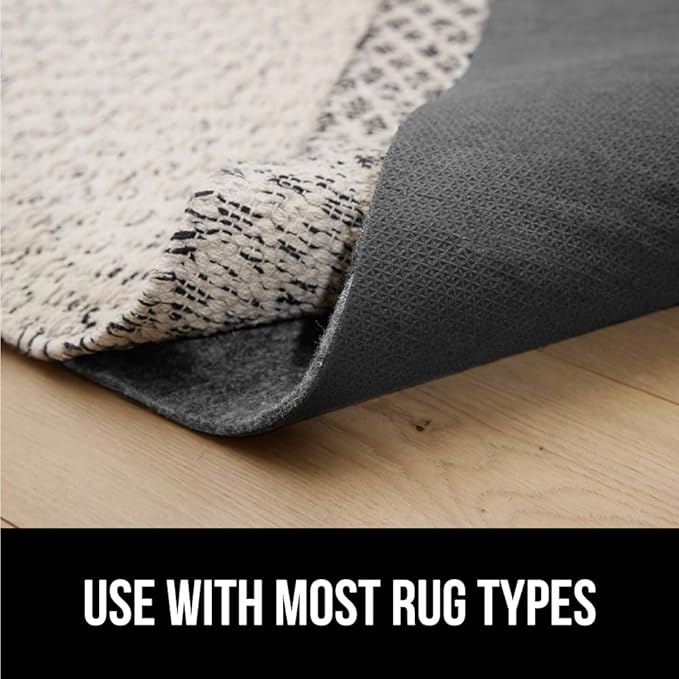 GORILLA GRIP Felt and Natural Rubber Stay in Place Slip Resistant Rug Pad, 1/8in Thick, 9x12 FT Protective Padding Under Area Rugs, Cushioned Gripper Pads, Carpet Runners, Hardwood Floors Protection