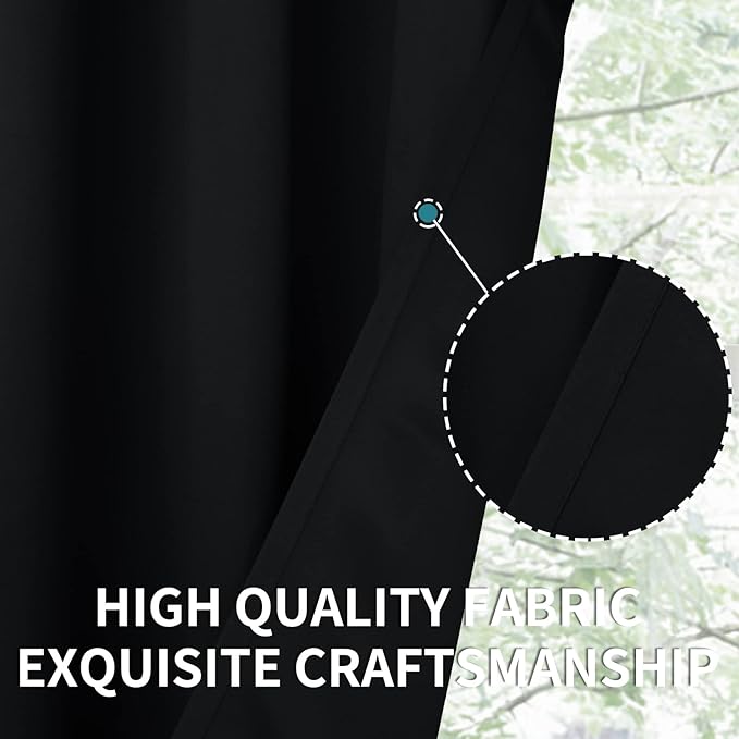 BGment Black Blackout Curtains 90 Inch Long for Bedroom 2 Panels - Room Darkening Drapes Thermal Insulated with Rod Pocket Heat Blocking for Summer Living Room, 52 X 90 Inch