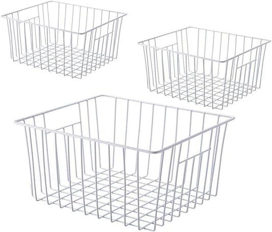 16inch Freezer Storage Organizer Baskets, Household Wire Refrigerator Bins with Built-in Handles for Cabinet, Pantry, Closet, Bedroom