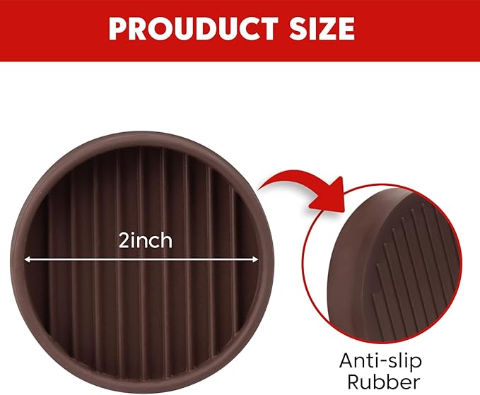 Rubber Non-Slip Furniture Pads Furniture Casters Cup Floor Protector for Bed Sofa Table and Chair Stopper (Pack of 8, 2 * 2 inches,Round, Brown)