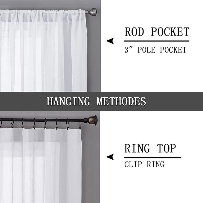 Tollpiz Sheer Tier Curtains Kitchen Linen Textured Half Curtain Sheers Light Filtering Rod Pocket Voile Bathroom Short Curtains for Farmhouse, 25 x 30 inches Long, White, Set of 2 Panels