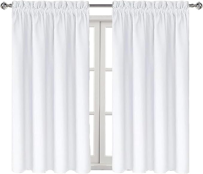 DWCN White Curtains for Living Room Thermal Insulated, 50% Light Blocking Curtains for Bedroom, Dining Room Window, W 38x L 54 Inch, Set of 2 Rod Pocket Curtain Panels