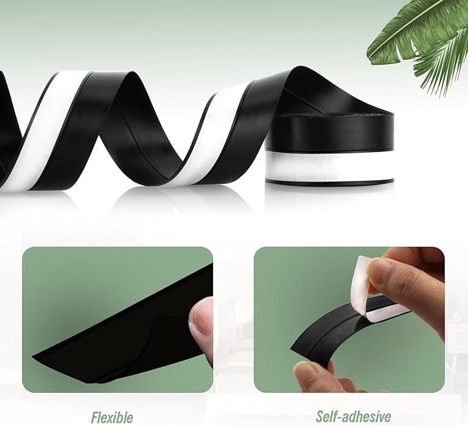 Silicone Weather Stripping Door Seal Strip, 16.4 Feet Self Adhesive Sealing Sticker Sealing Tape for Door Draft Stopper Adhesive for Doors Windows Shower Glass Gaps (Black, Width 25mm)
