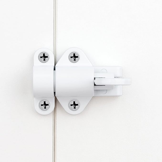 8 Packs Self-Closing Latches，White Spring Door Lock，Resilient Bolt Latch Aluminum Alloy Safety Automatic Spring Barrel Slide Door Lock with Screws,Used for Gate,Window and Cabinet etc