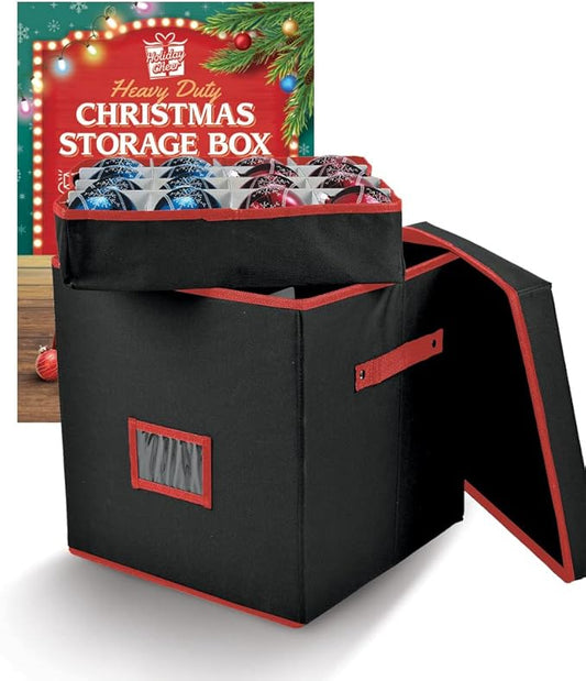 Holiday Cheer Premium Christmas Ornament Storage with 4 Tray – Christmas Storage Container with Dividers Perfect for Holiday Decorations– Fits 64 Holiday Ornaments – Tear-Proof Fabric