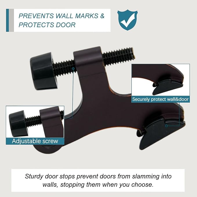 6 Pack Hinge Pin Oil Rubbed Bronze Door Stopper, Adjustable Heavy Duty Hinge Pin Door Stop with Oil Rubbed Bronze Rubber Bumper Tips