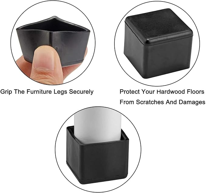 Still Awake 16 Pcs Black Square Anti-Slip Rubber Leg Tips Chair Leg Caps Furniture Floor Protectors Chair Table Bar Stool Leg Covers Furniture Leg Cube Feet 1 Inch x 1 Inch (25 x 25mm)