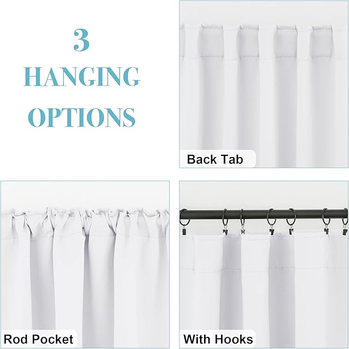 RYB HOME Blackout Curtains for Living Room, Back Tab & Rod Pocket Top Insulating Window Decor for Bedroom Dining Classroom Home Office, W 62 x L 63, Pure White, 2 Panels