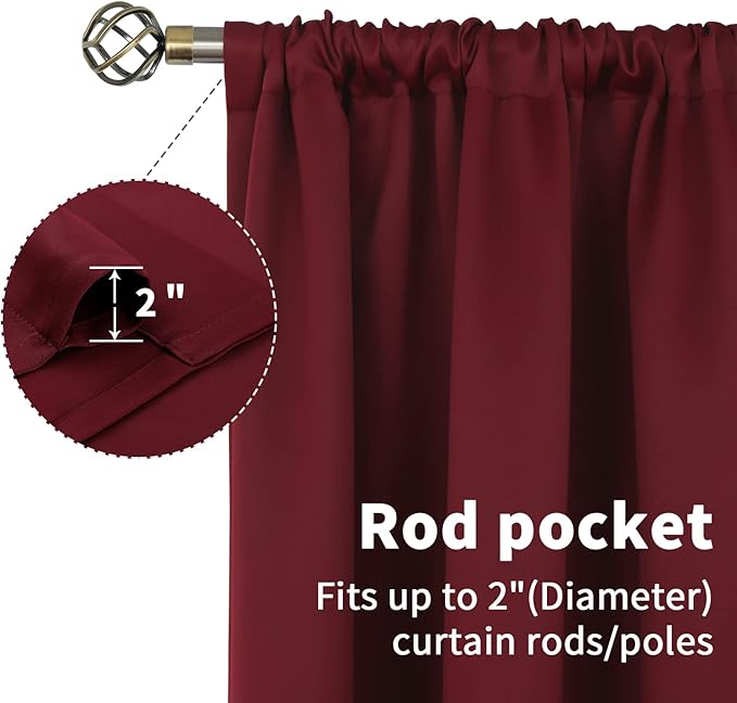 BGment Short Burgundy Blackout Curtains 36 Inches Length for Kitchen Window Over Sink - Half Window Drapes with Rod Pocket Privacy for Cafe Bathroom, 34 x 36 Inch, 2 Panels