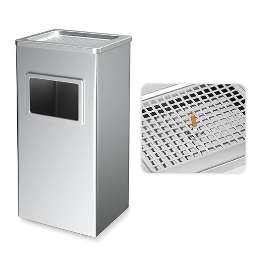 BEAMNOVA Trash Can Indoor Outdoor Metal Stainless Steel Commercial Garbage Can Industrial Garbage Enclosure Inside Cabinet with Lid Waste Container, Color Metallic, 31*25*61 cm / 12.2*9.8*24 in