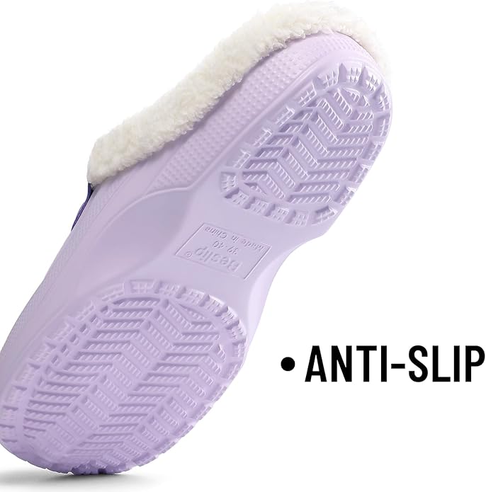 Beslip Classic Fur Lined Clogs Waterproof Winter Fuzzy Slippers for Women Men Indoor and Outdoor