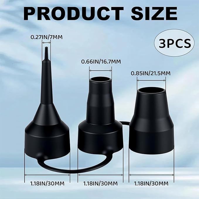 2Set of 3 Sizes Air Pump Replacement Nozzles,Air Pump Nozzles for Inflatables,Plastic Nozzle Head Air Pump Accessory Adapter for Inflatables for Partial Air Bed,Air Mattress
